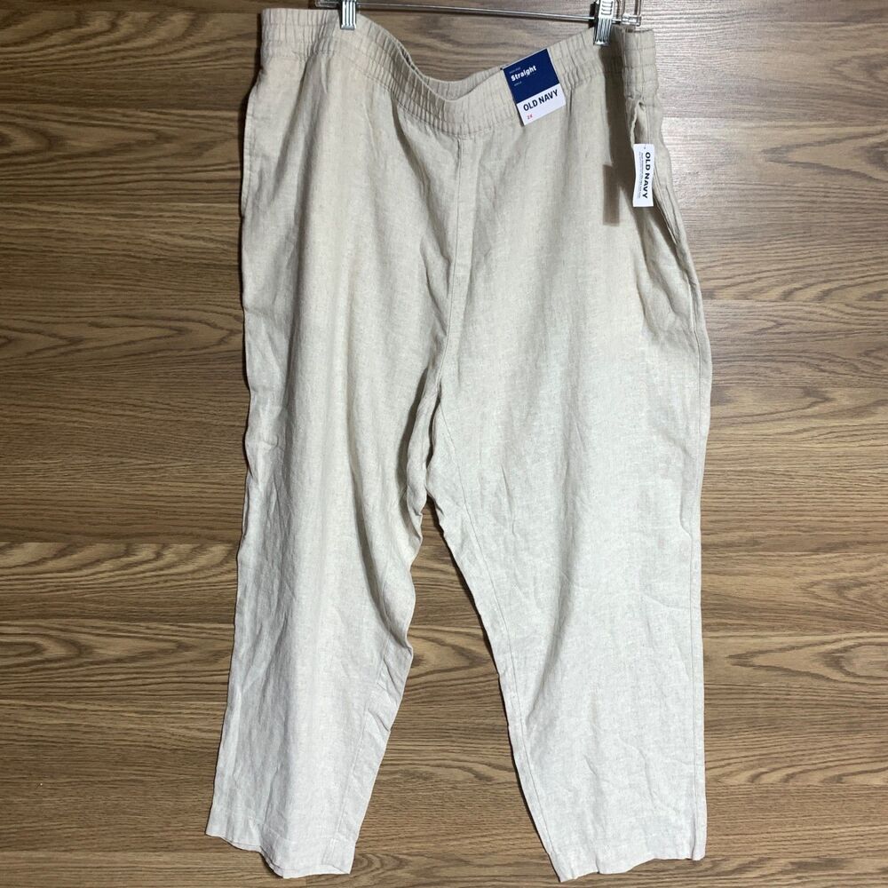 Old Navy Pants Womens 2X Linen Blend High Rise Ankle Comfort NWT